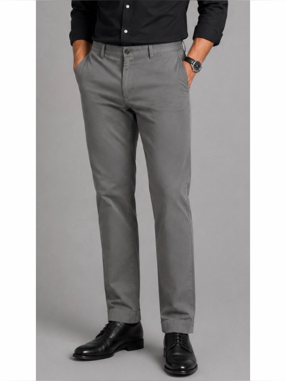 BROOKS BROTHERS • 1818 Gray Clark Fit Stretch Cotton Straight Chino Pants, 40x32